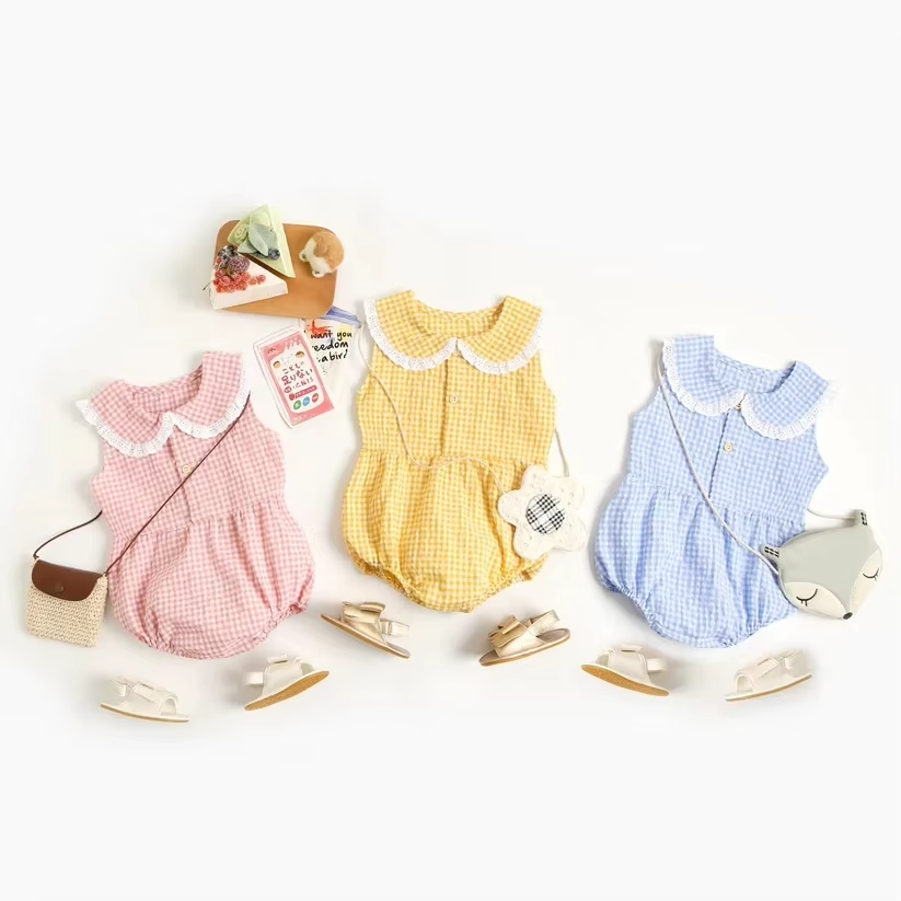 Wholesale Girl Baby Romper Personalized Seersucker Summer Sleeveless Baby Rompers