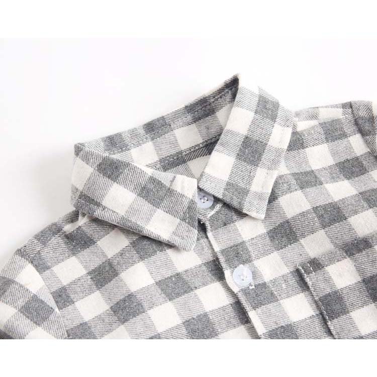Long Sleeve Shirt Romper 100% Cotton Boy Baby Clothes Factory High Quality Plaid Full Baby Items Lovely Picture Support Button
