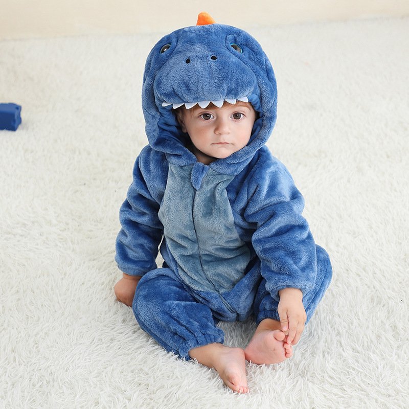 Wholesale Infant Baby Boys Jumpsuits Hooded Cute Animal Print Soft Flannel Long Sleeve Romper Baby Rompers