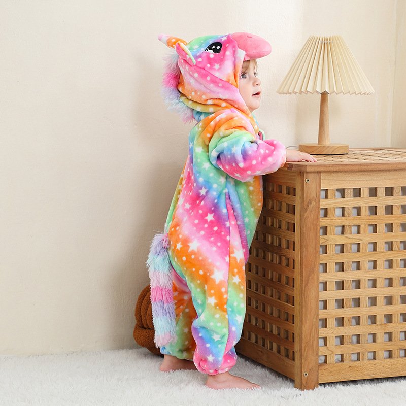 Wholesale Infant Baby Boys Jumpsuits Hooded Cute Animal Print Soft Flannel Long Sleeve Romper Baby Rompers