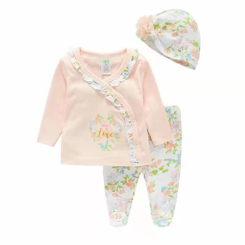 Baby Rompers Newborn Winter 3 Piece Girl Cotton Toddler Jumpsuit Baby Rompers for Boy Girl Autumn Baby Romper Pants and Hat Set