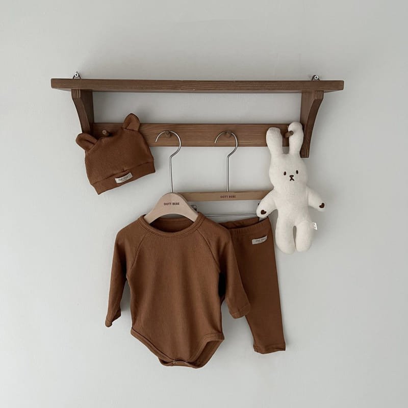 Newborn Baby Clothes With Hat Infant Solid Color Ribbed Cotton Long Sleeved Romper Pants 3PCS sets