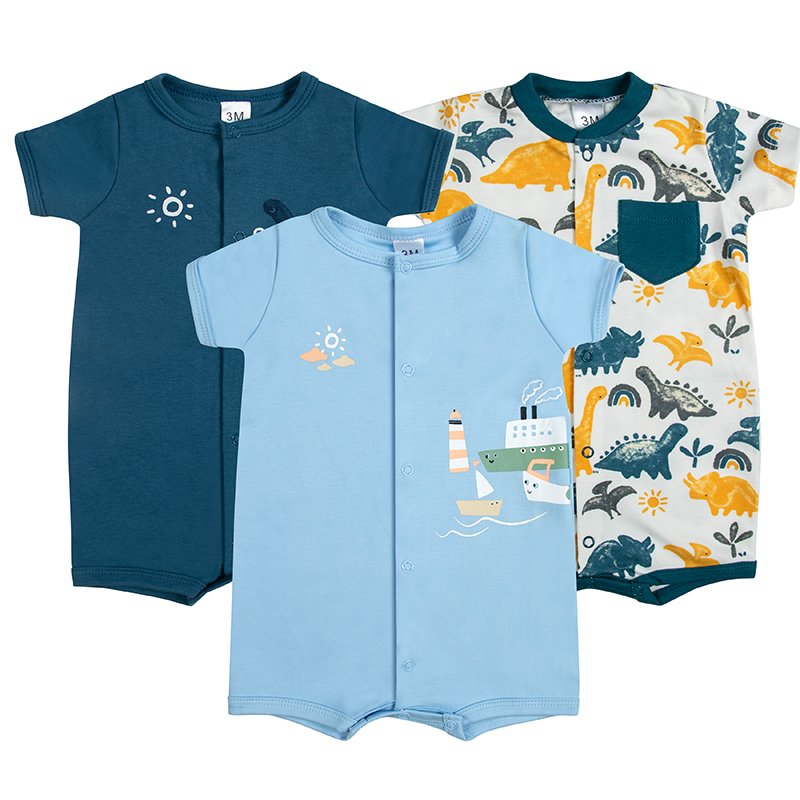 Wholesale Baby Bubble Romper Summer Flat Corner Onesie 3-piece Set Baby Short Sleeve Romper Girl Clothes 0-12Months 66060
