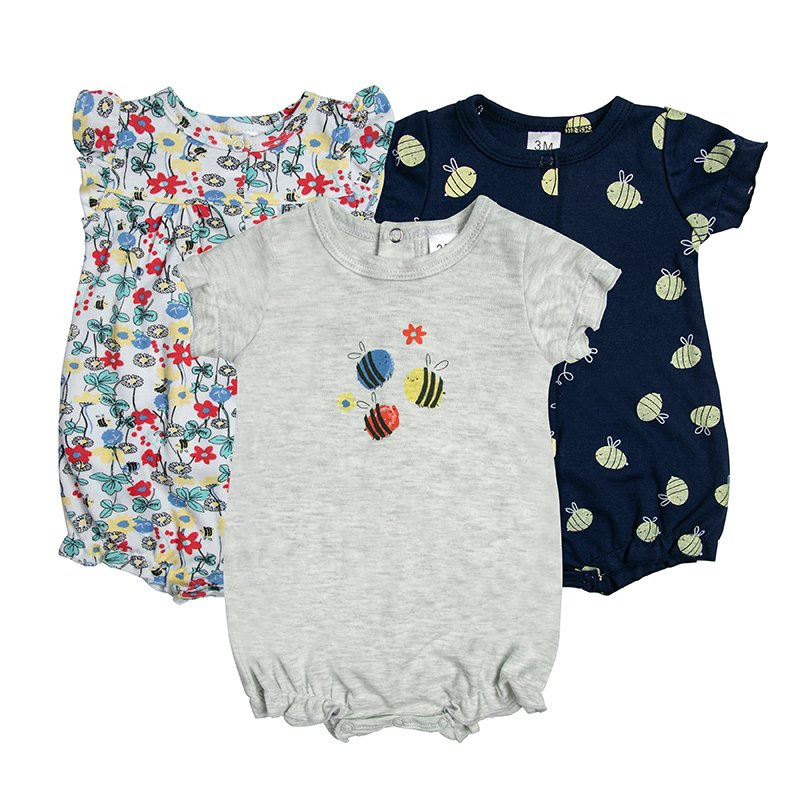 Wholesale Baby Bubble Romper Summer Flat Corner Onesie 3-piece Set Baby Short Sleeve Romper Girl Clothes 0-12Months 66060
