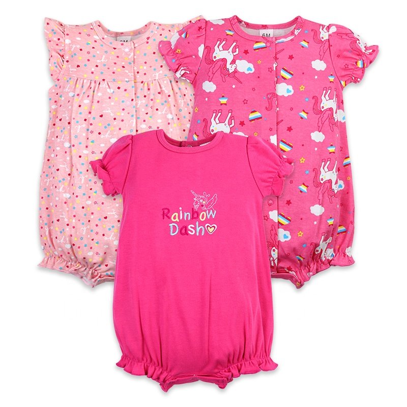 Wholesale Baby Bubble Romper Summer Flat Corner Onesie 3-piece Set Baby Short Sleeve Romper Girl Clothes 0-12Months 66060