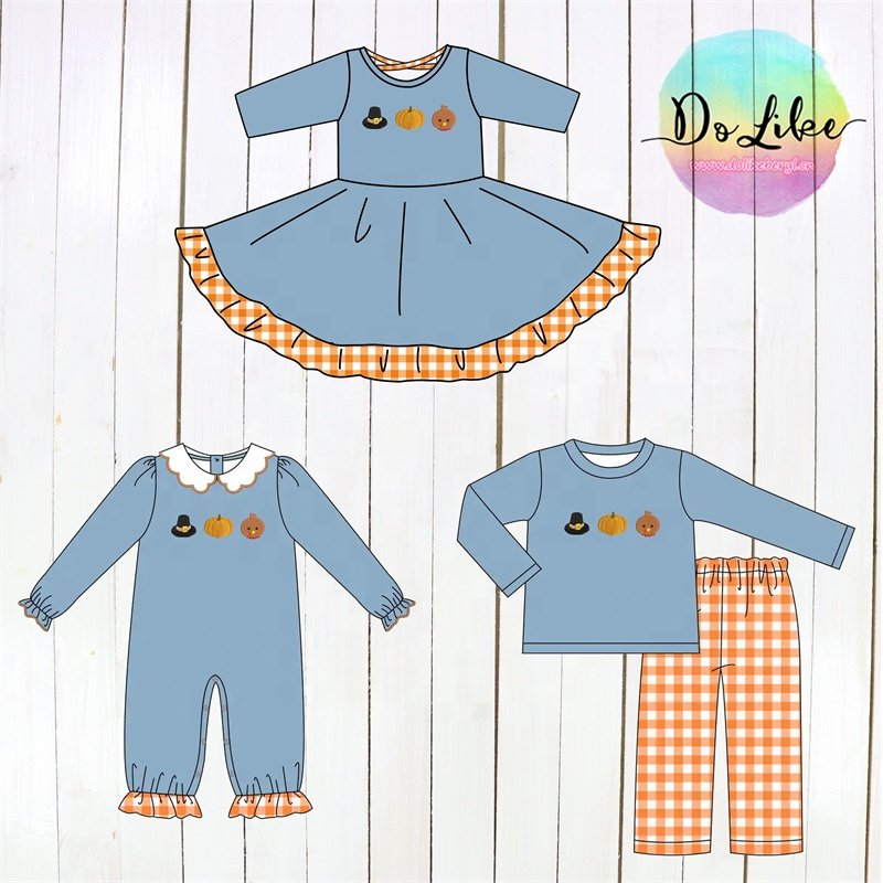 Kids Boutique Clothing Thanksgiving Children's clothes Stripes Pumpkin Smocked Baby Romper