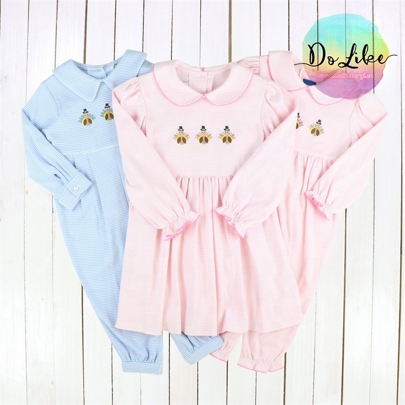Kids Boutique Clothing Thanksgiving Children's clothes Stripes Pumpkin Smocked Baby Romper