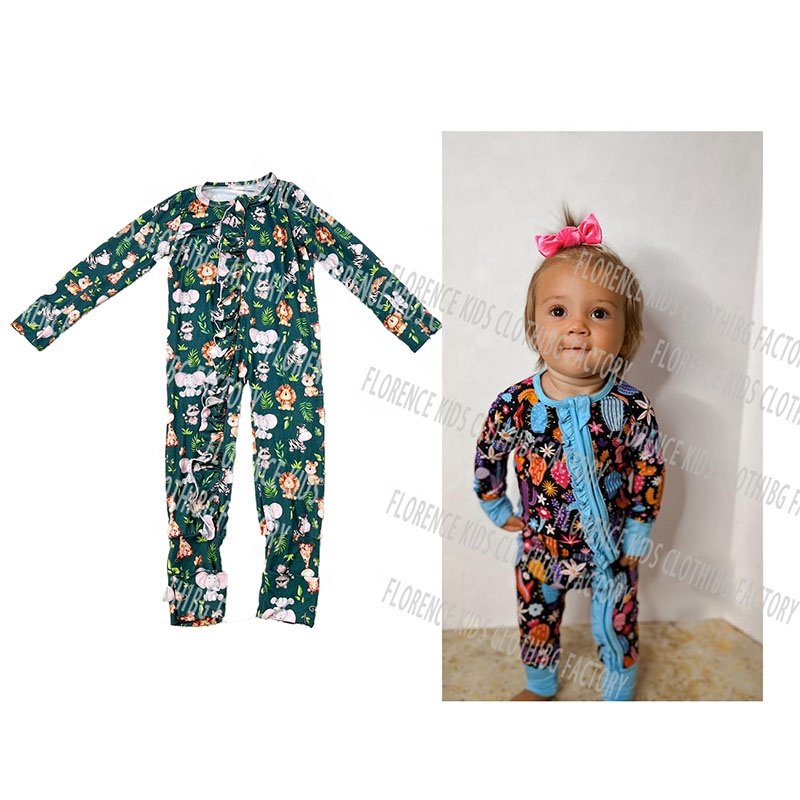 DH ODM Boutique western cow girls boys custom wholesale infant children zipper bodysuit bamboo baby romper