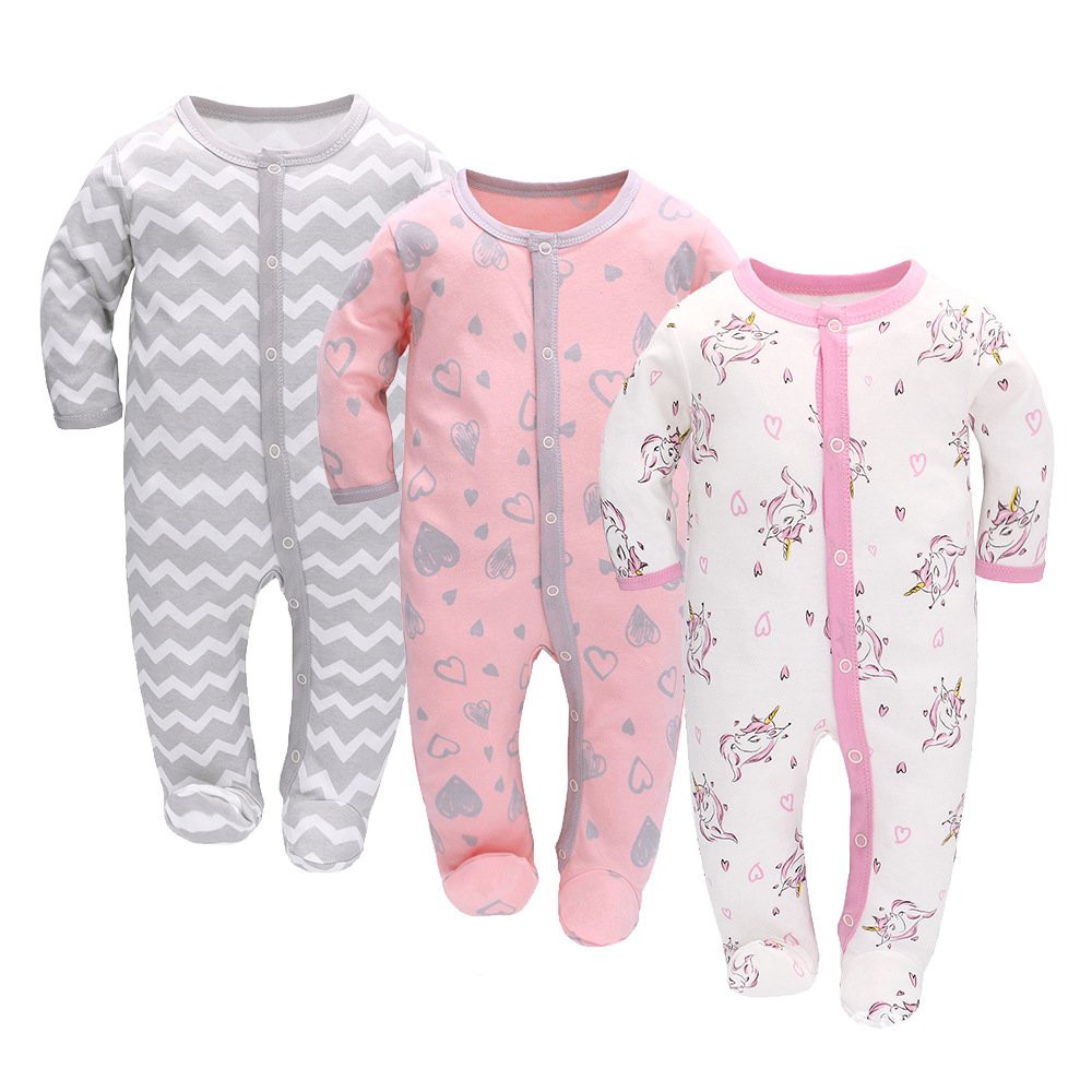 Unisex Baby Jumpsuit with Long Sleeves Cute Print Cotton Clothes for Boys Girls for Spring Autumn with Feet Climbing Feature