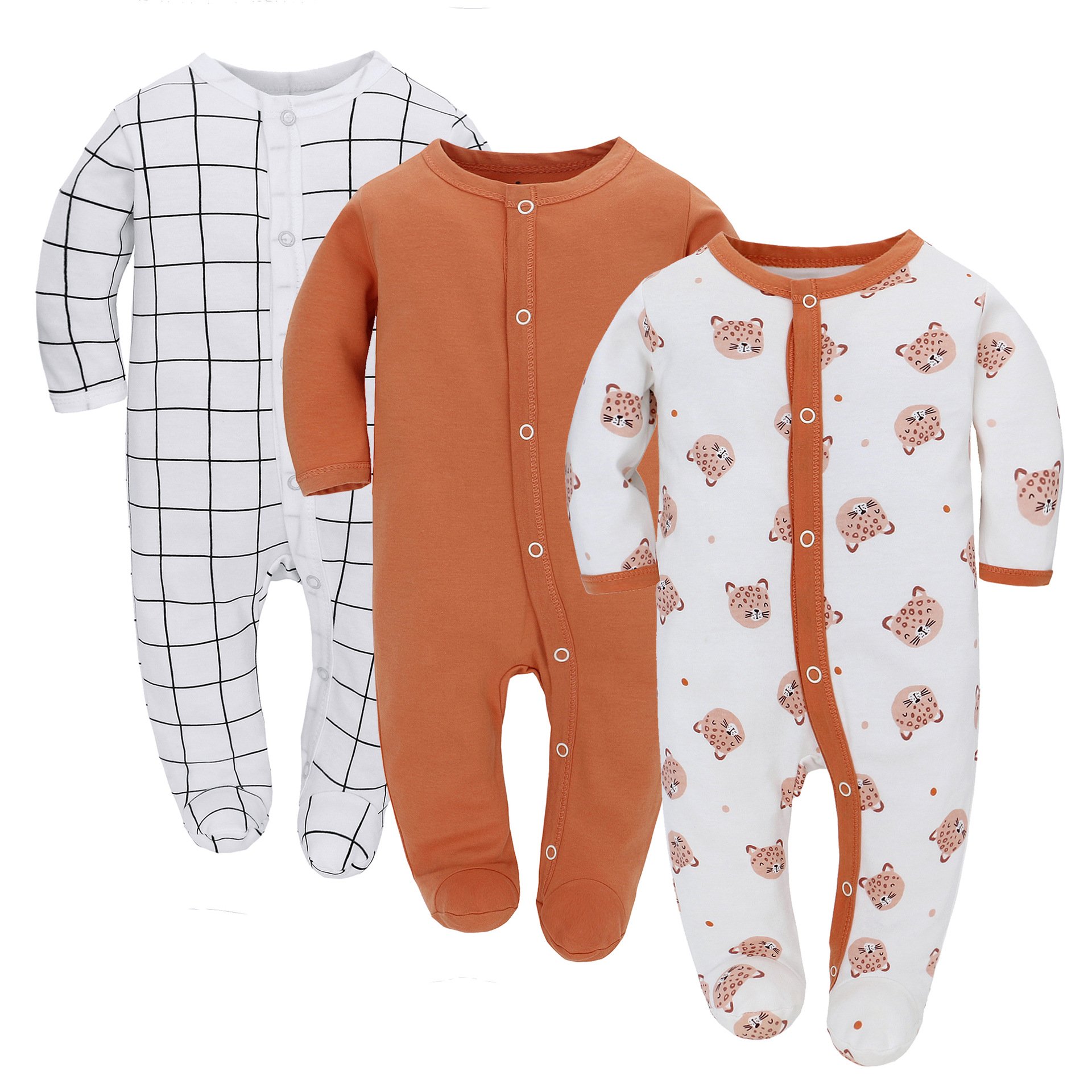 Unisex Baby Jumpsuit with Long Sleeves Cute Print Cotton Clothes for Boys Girls for Spring Autumn with Feet Climbing Feature