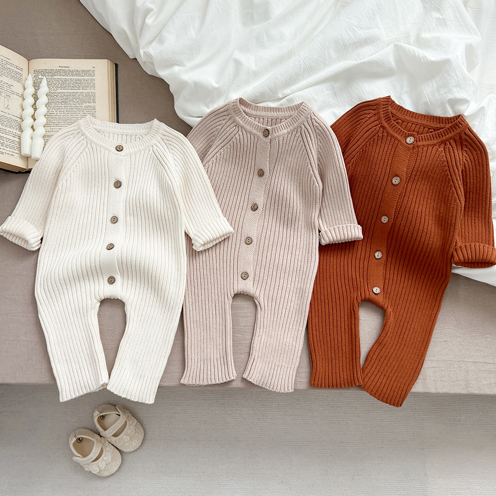 Winter Jumpsuit Wholesale Price Button Baby Knit Romper Set Baby Clothes Long Sleeve Knitted Boy Girl Baby Romper Solid Color