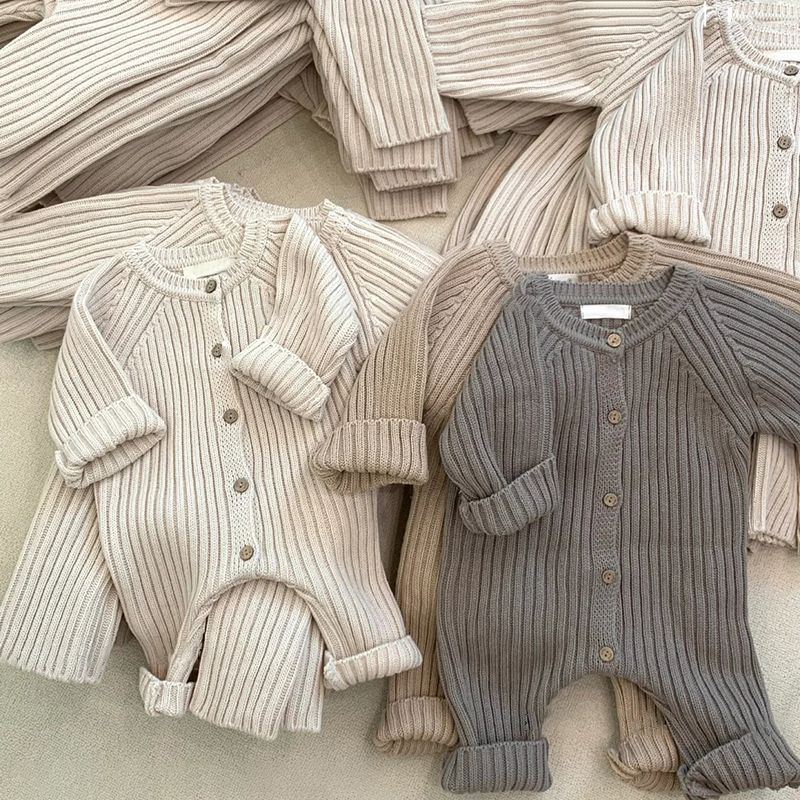 Winter Jumpsuit Wholesale Price Button Baby Knit Romper Set Baby Clothes Long Sleeve Knitted Boy Girl Baby Romper Solid Color
