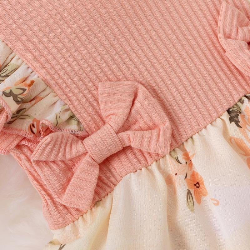 Rarewe Custom OEM Cute Striped Newborn Baby Clothing Ruffle Sleeves Floral Trim Bowknot Toddler Craw Baby Rompers