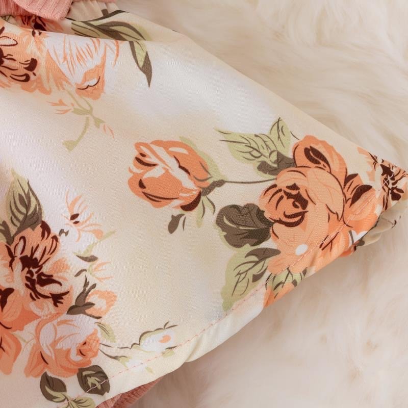 Rarewe Custom OEM Cute Striped Newborn Baby Clothing Ruffle Sleeves Floral Trim Bowknot Toddler Craw Baby Rompers
