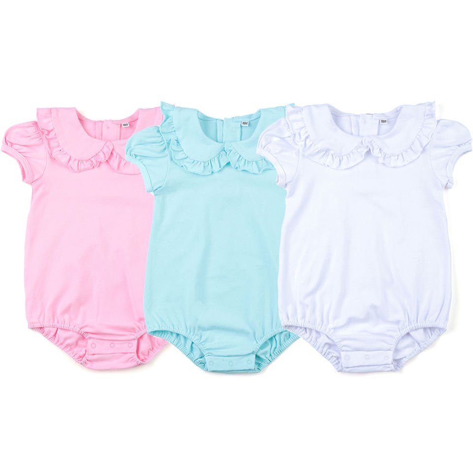 Personalized Baby Clothes Infant Girl Romper Blank Cotton Ruffle Collar New Born Baby Girl Bubble Toddler Girl Cup Sleeve Onesie