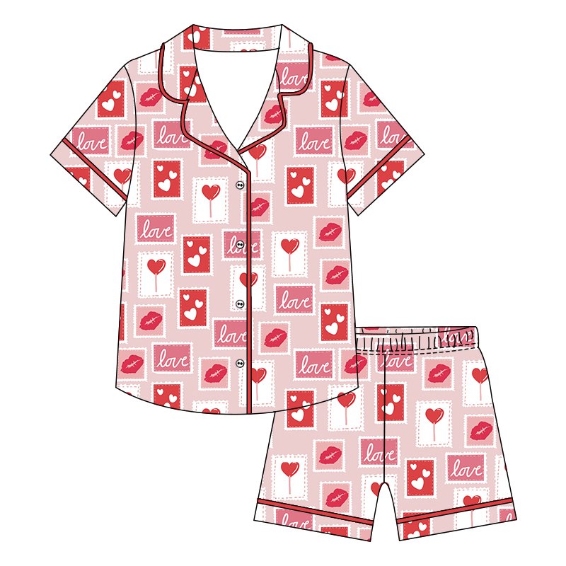 Customized OEM Girls' clothing collection Bamboo Fabric Baby Romper Valentine's Day pattern Kids Jumpsuit Girls Pajamas