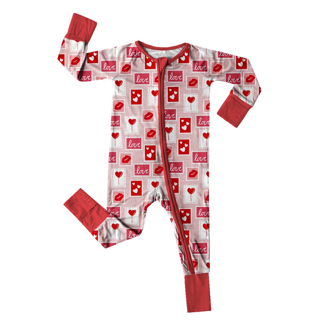 Customized OEM Girls' clothing collection Bamboo Fabric Baby Romper Valentine's Day pattern Kids Jumpsuit Girls Pajamas