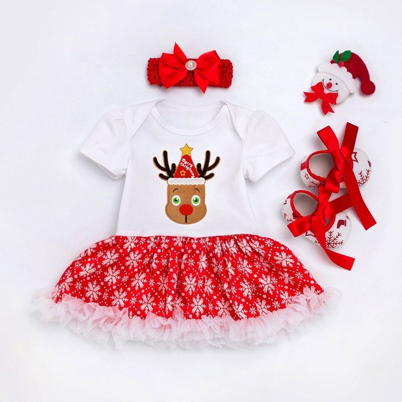 short sleeve girls dress kids clothing sets Halloween Christmas Pajamas baby romper with headband shoes