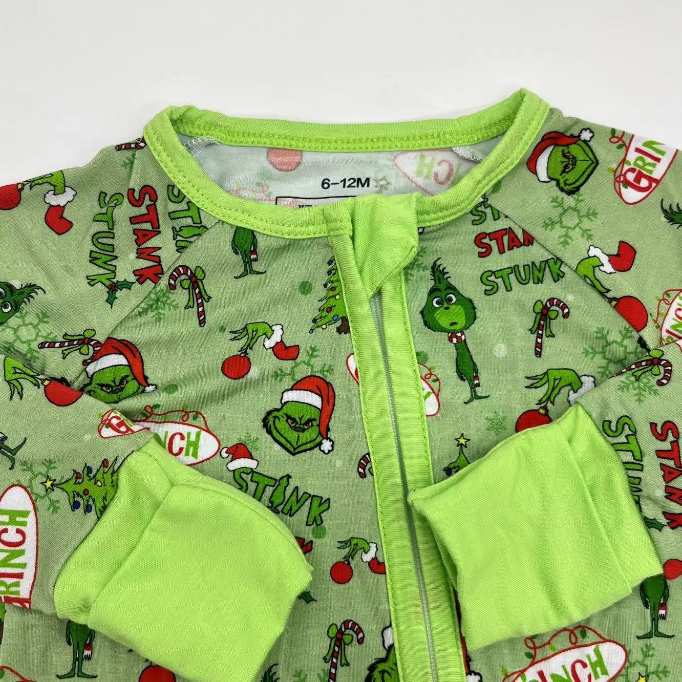 Fashionable Unisex Kids Clothing Christmas Santa Claus Pattern Custom Viscose Bamboo Zippy Toddler Baby Pajamas