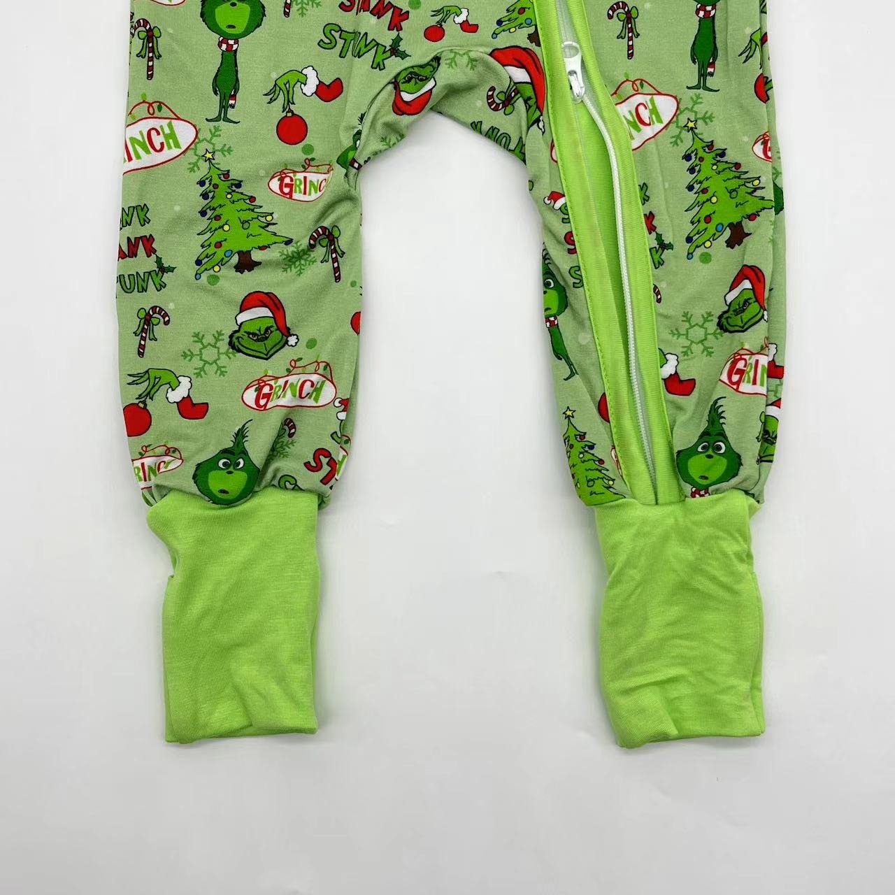 Fashionable Unisex Kids Clothing Christmas Santa Claus Pattern Custom Viscose Bamboo Zippy Toddler Baby Pajamas