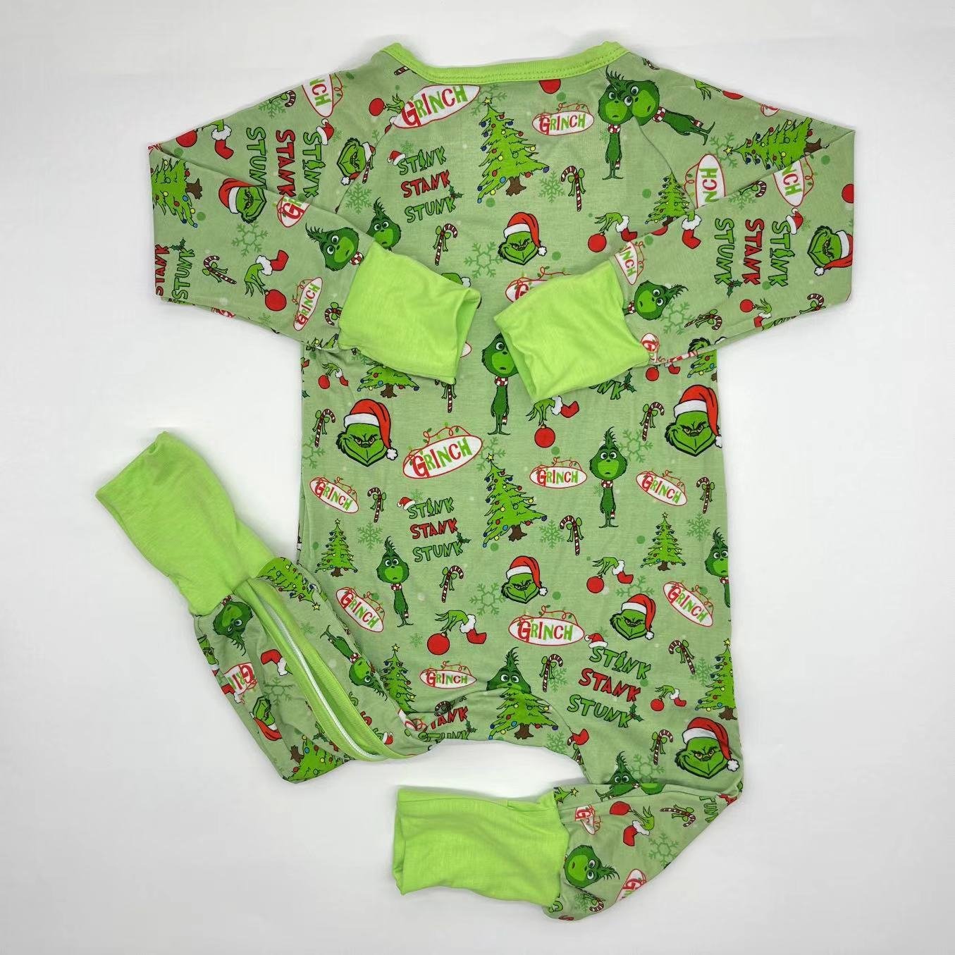 Fashionable Unisex Kids Clothing Christmas Santa Claus Pattern Custom Viscose Bamboo Zippy Toddler Baby Pajamas