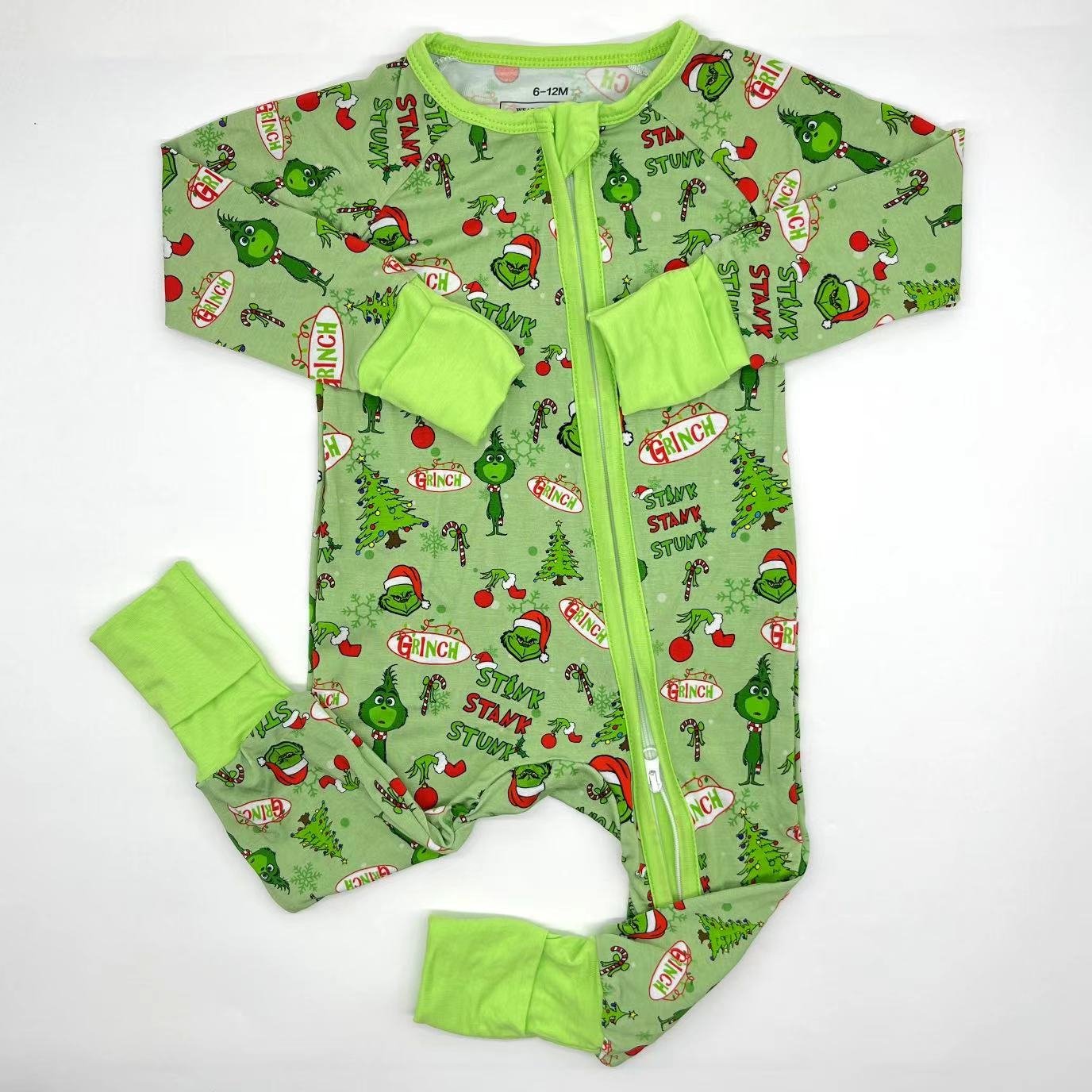 Fashionable Unisex Kids Clothing Christmas Santa Claus Pattern Custom Viscose Bamboo Zippy Toddler Baby Pajamas