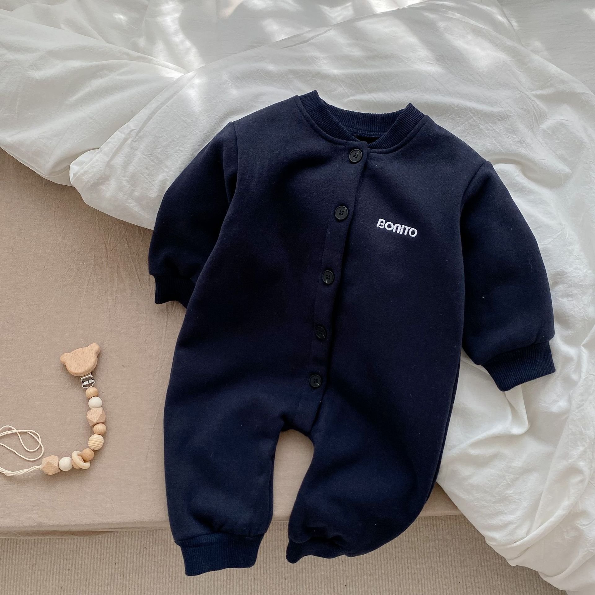 Newborn clothes thickened winter baby solid color bodysuit plush baby long sleeve jumpsuit