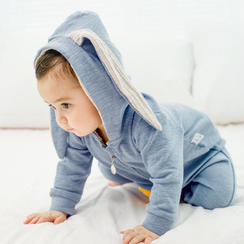 Newborn rabbit ears hooded zipper romper clothes infant girls boys cotton long sleeve clothing toddlers jumpsuit baby rompers