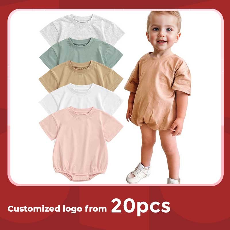 Customized logo from 20pcs Factory Supply 100% Organic Cotton Summer Short Sleeve blank clothes Baby Bubble Romper