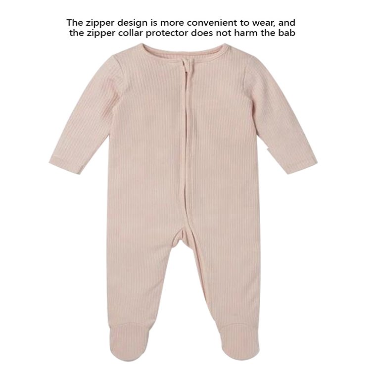 new round neck zipper Baby Rompers long sleeved natural bamboo fiber round neck zipper solid color neutral Rompers