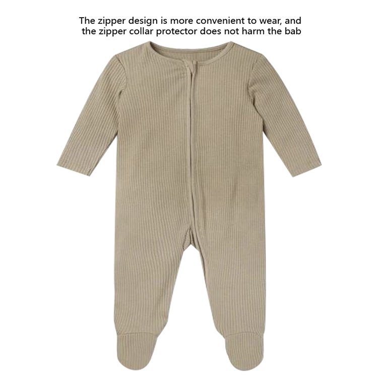 new round neck zipper Baby Rompers long sleeved natural bamboo fiber round neck zipper solid color neutral Rompers