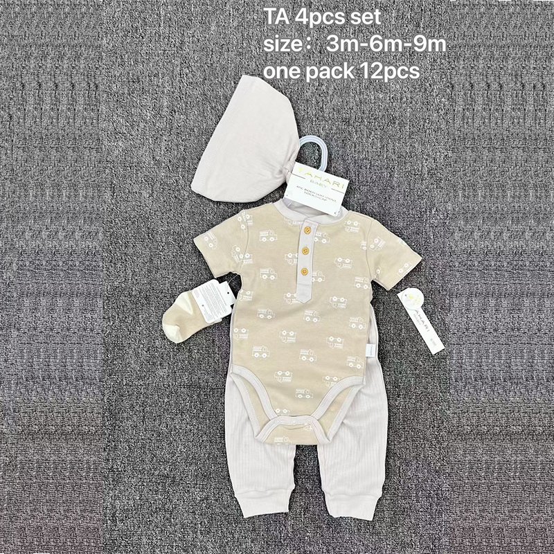 Ready to ship Cotton Jumpsuits Baby Sleep Suit Boy Girl Clothes Floral Newborn Baby Rompers 4pcs in 1set