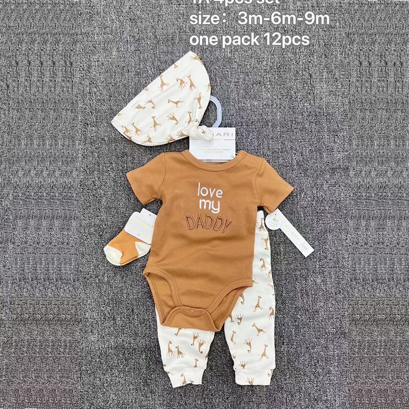 Ready to ship Cotton Jumpsuits Baby Sleep Suit Boy Girl Clothes Floral Newborn Baby Rompers 4pcs in 1set