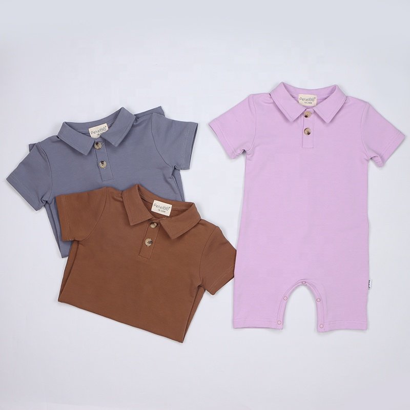 Newborn Organic Cotton Baby Clothes Polo Collar Unisex Baby Rompers Bodysuit Short Sleeve Baby Girl Boys Clothes 3-6 Months