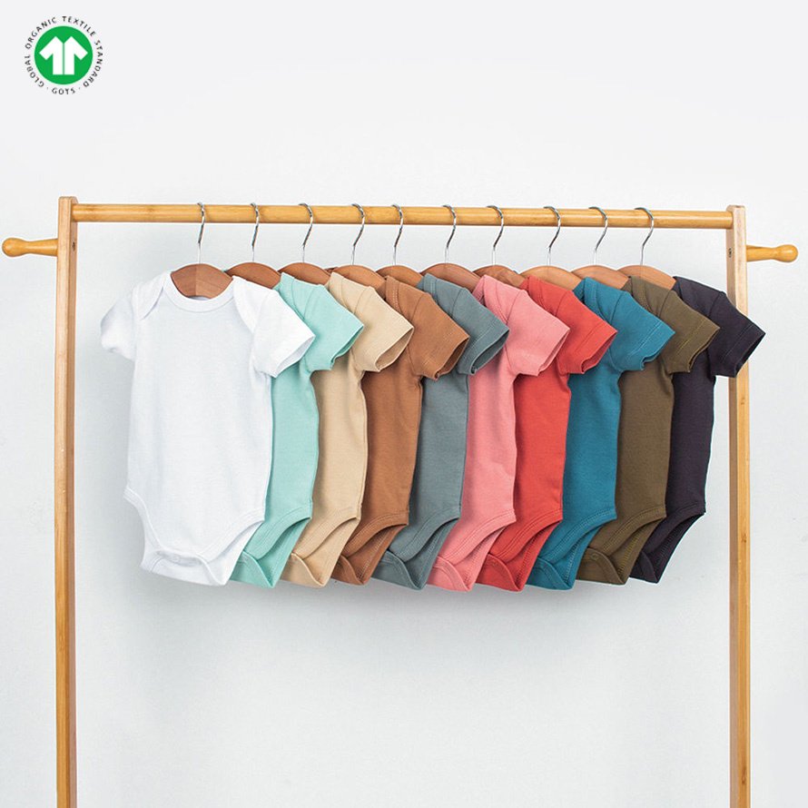 GOTS Certified Organic Cotton Knitted OEM Wholesale Custom Print Soild Color Unisex Newborn Clothes Infant Bodysuit Baby Romper