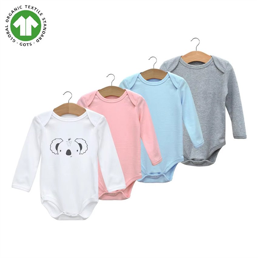 GOTS Certified Organic Cotton Knitted OEM Wholesale Custom Print Soild Color Unisex Newborn Clothes Infant Bodysuit Baby Romper