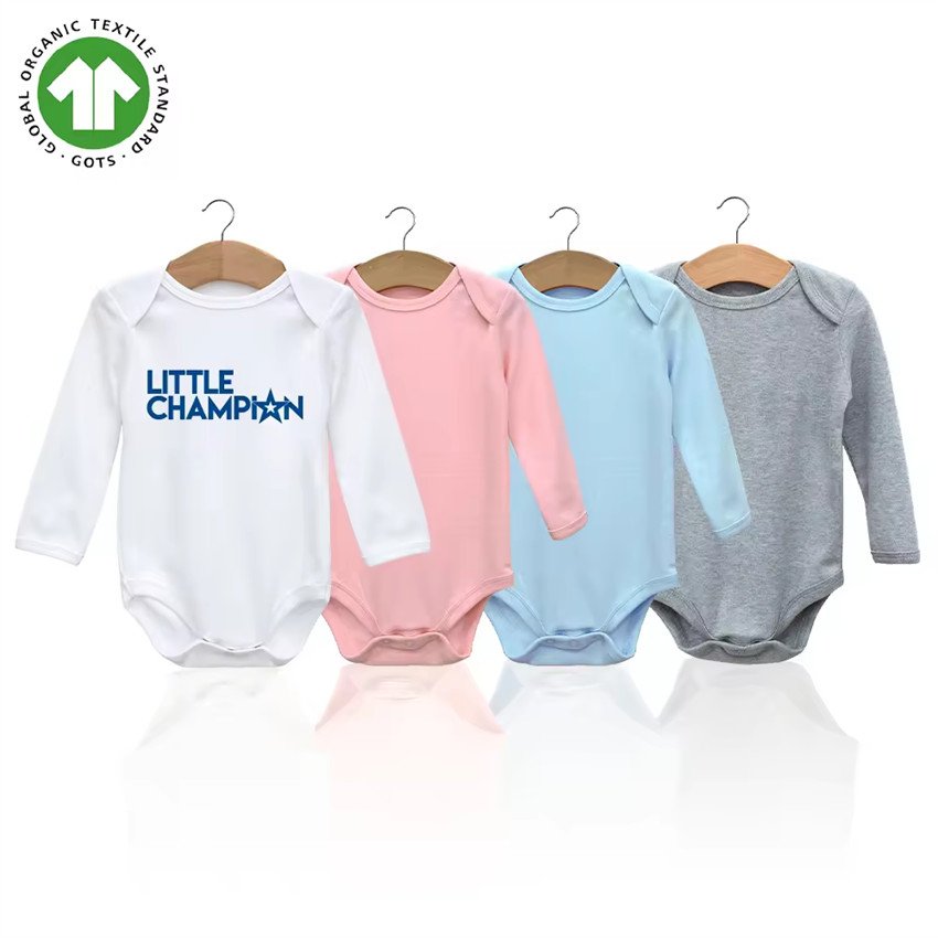 GOTS Certified Organic Cotton Knitted OEM Wholesale Custom Print Soild Color Unisex Newborn Clothes Infant Bodysuit Baby Romper