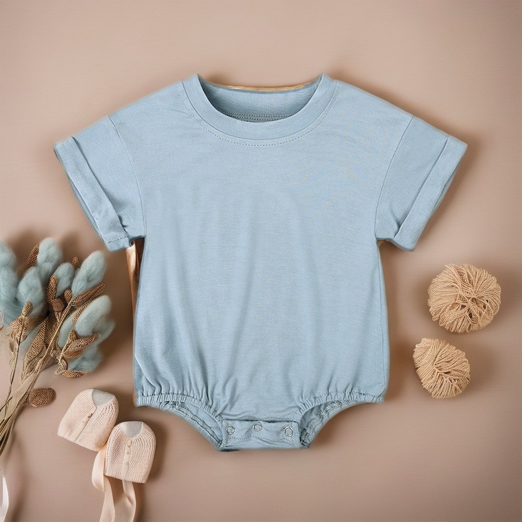 OEM Service Bamboo Romper Unisex Summer Newborn Infant Toddler Clothes Neutral Baby Bubble Romper Snap Button Closure Solid