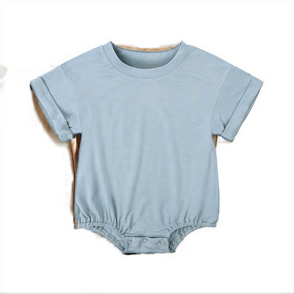OEM Service Bamboo Romper Unisex Summer Newborn Infant Toddler Clothes Neutral Baby Bubble Romper Snap Button Closure Solid
