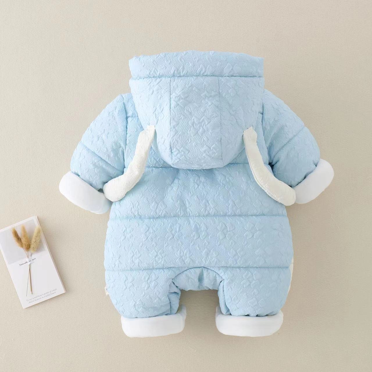73-90cm Baby Rompers Wholesale Blue Pink Zipper Button Baby Winter Jumpsuit Cute Rabbit Design Romper With Hood Warm