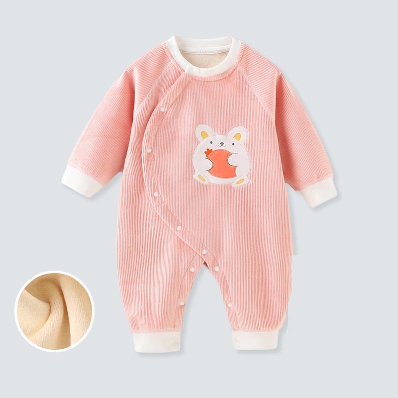 Thick Double-sided Velvet Cute Plush Animal Printing Babys Newborn Infants Clothing Clothes Winter Jumpsuit Baby Romper