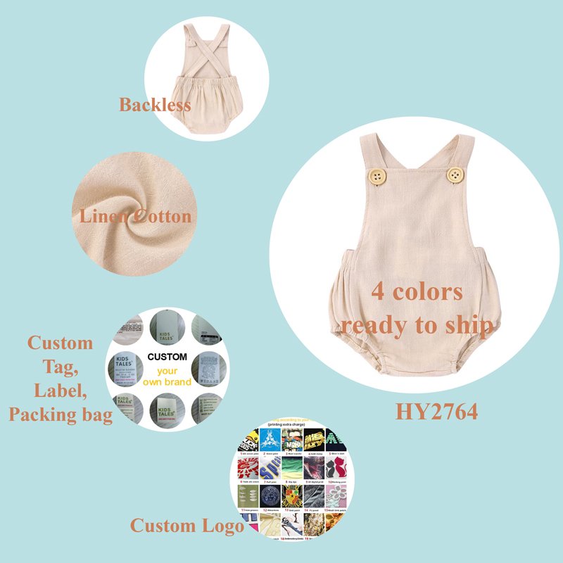 customize summer newborn baby girl romper suspender clothes linen cotton baby romper wholesale cute baby clothes girls clothing