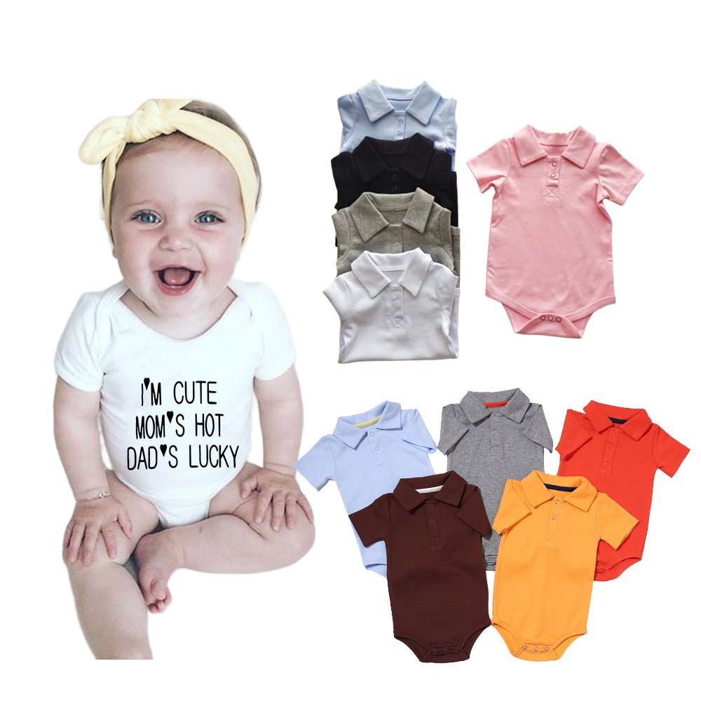Custom Logo Baby Clothes Short Sleeve Baby Onesie 100% Combed Cotton Plain Polo Baby Rompers For Girls