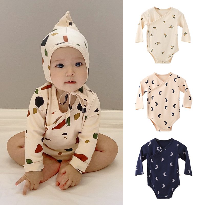 Spring Autumn Newborn Infant Toddler Boys Girls Clothing Soft Cotton Floral Long Sleeve Kimono Baby Bodysuit