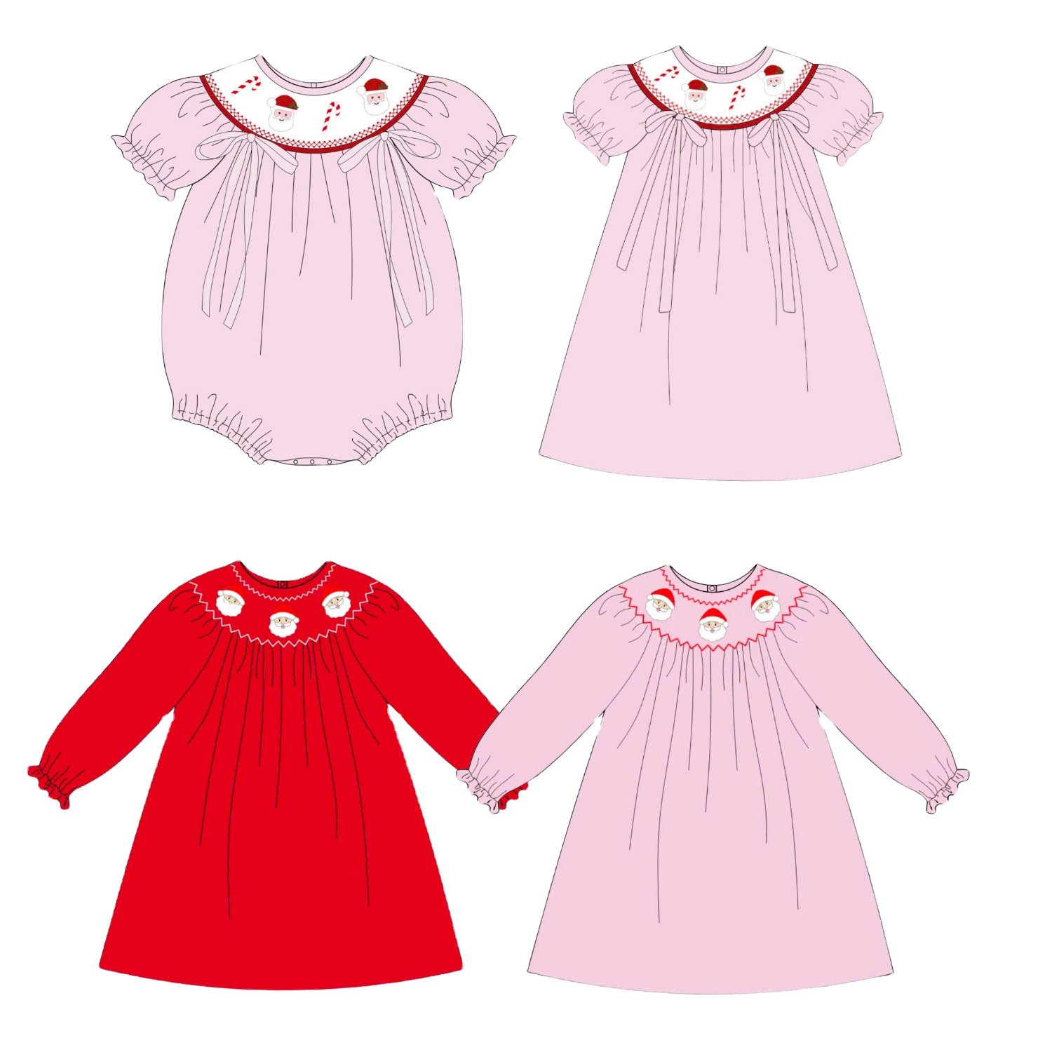 Christmas 2024 Children's Clothing Girls' Smocked Casual Dresses With Cotton Short Sleeves Age From 3M To 12Y Custom Design