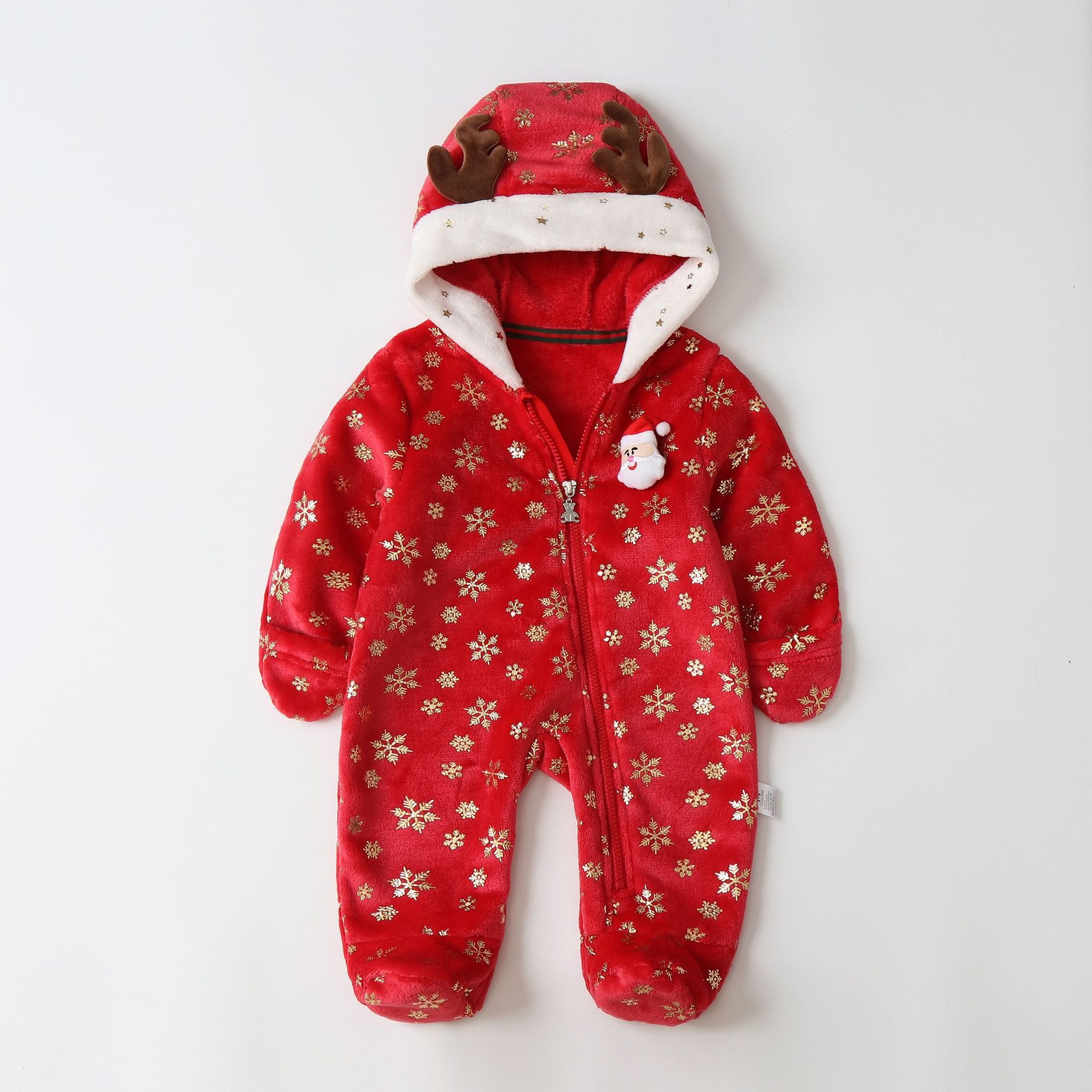 Stock lot plain polyester new born baby footie romper warm clothes long sleeve animal baby winter rompers wholesale