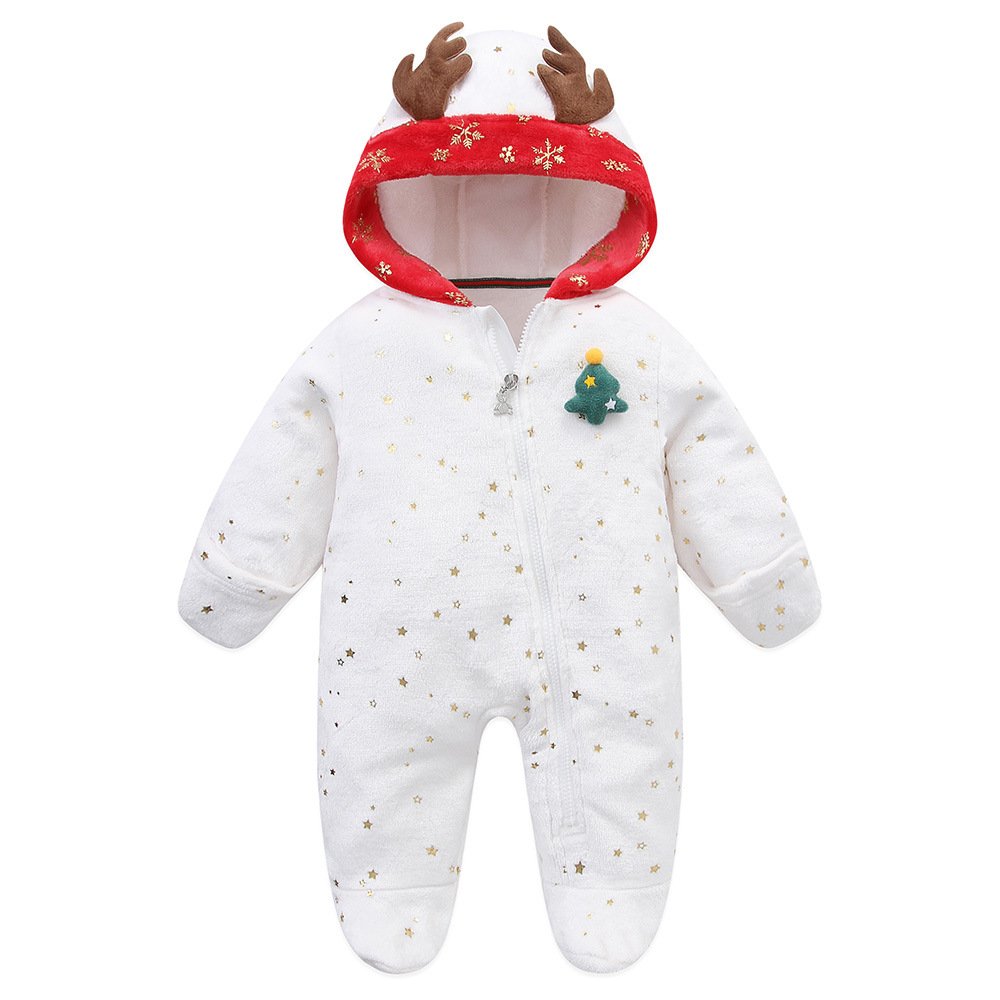 Stock lot plain polyester new born baby footie romper warm clothes long sleeve animal baby winter rompers wholesale