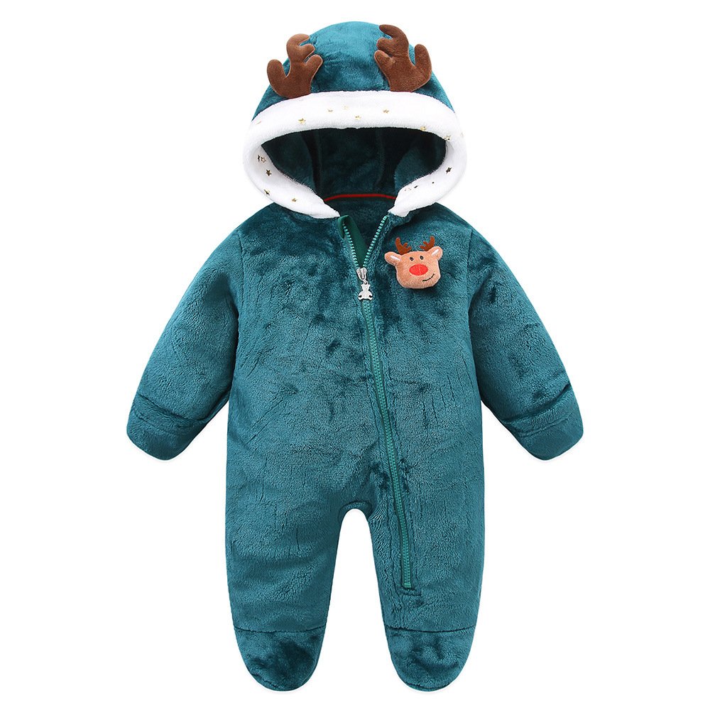 Stock lot plain polyester new born baby footie romper warm clothes long sleeve animal baby winter rompers wholesale