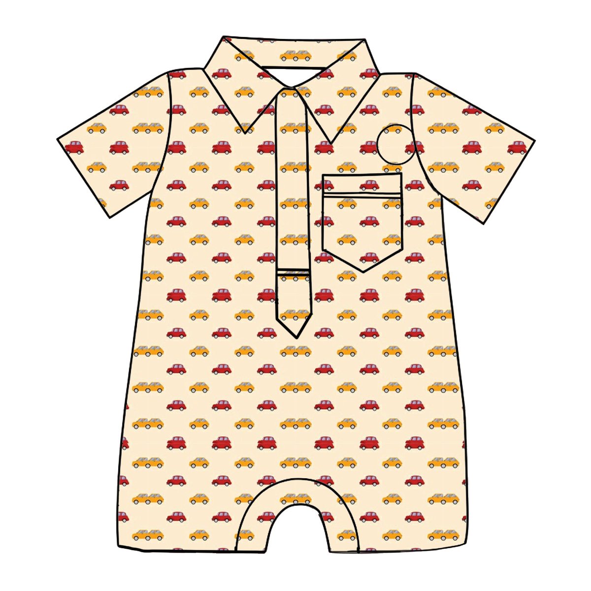Car Printed Baby Romper Newborn Boy's Summer Bodysuit with Short Sleeves and Zipper Closure Infant Girls' Clothing