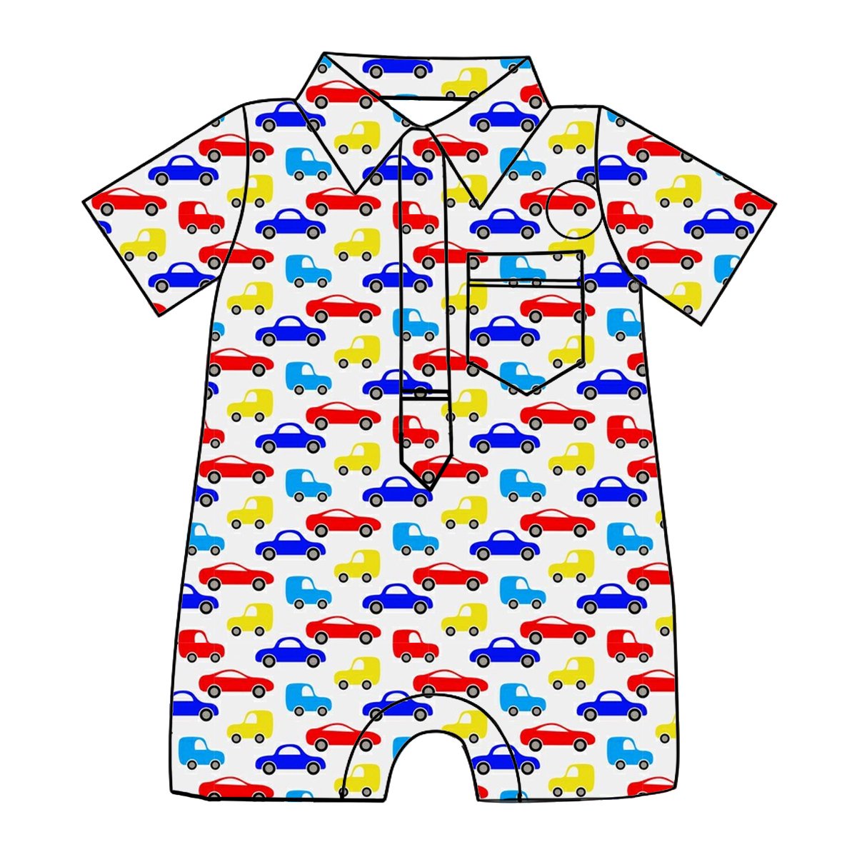 Car Printed Baby Romper Newborn Boy's Summer Bodysuit with Short Sleeves and Zipper Closure Infant Girls' Clothing